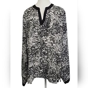 Kenneth Cole Marbled Black & White V-Neck Long Sleeve Shirt XL